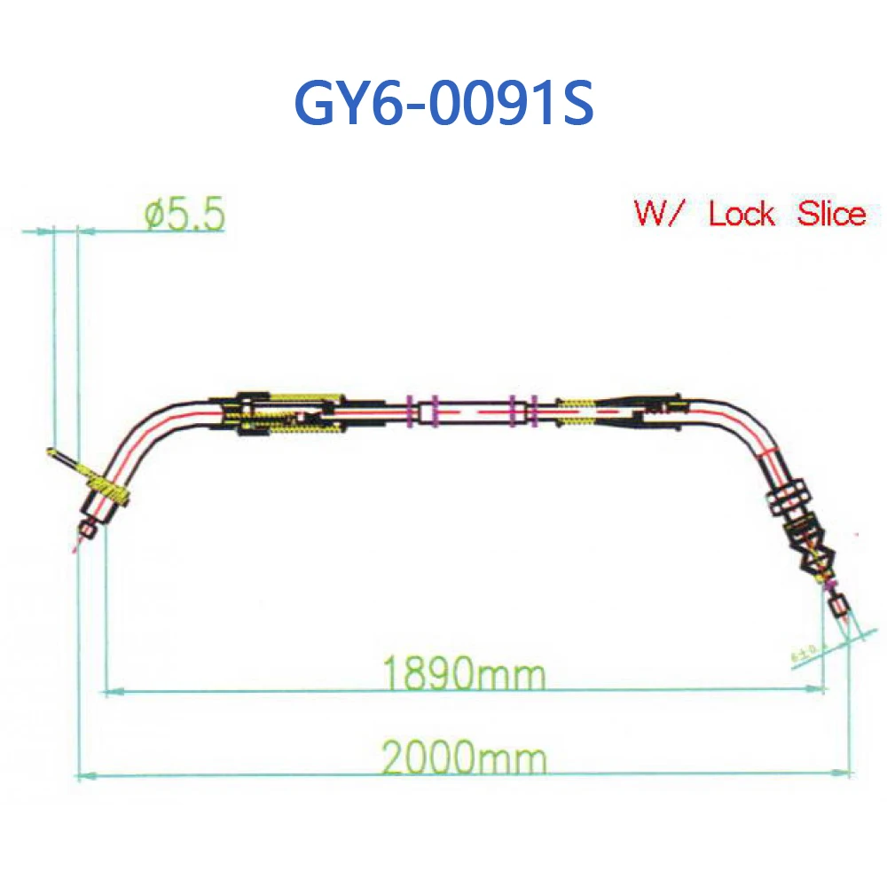 Cable de acelerador de GY6-0091S con rebanada de bloqueo para motor GY6, 50cc, 4 tiempos, Scooter chino, ciclomotor 1P39QMB