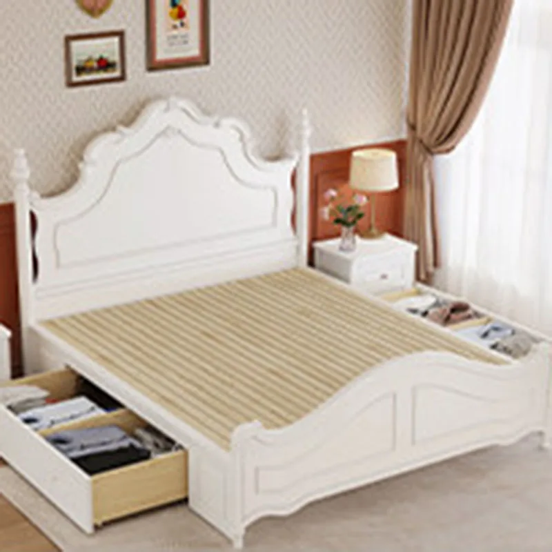 European Simple Bed Space Saving Design Loft Queen Double Sleeping Safe Bed Wooden Frame Letto Matrimoniale Trendy Furniture
