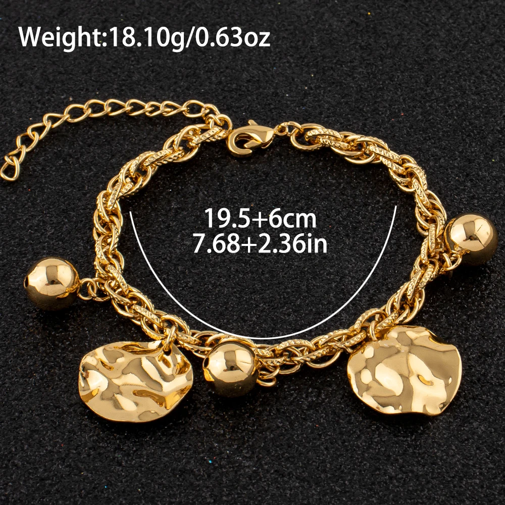 Edelstahl-Armband mit dicker Kette und Knoten, Damen-Accessoire mit gehämmertem rundem Scheibenanhänger für den Alltag und Partys – Detail 3