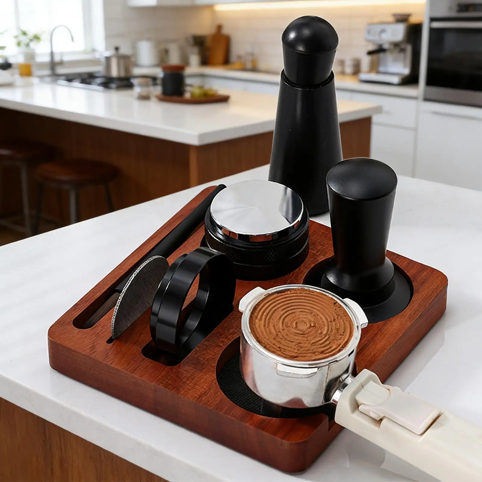 Coffee Tamper Set 7 Pieces Professional Ergonomic Anti-Slip Coffee Distributor Accessories Kit for Home Kitchen Studio Bar