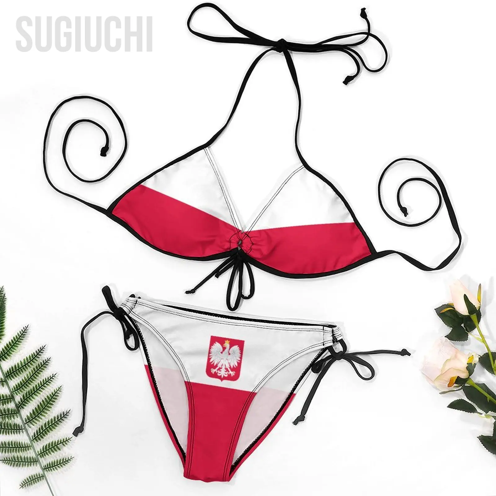 Conjunto de traje de baño de bikini con bandera de Polonia para mujer, ropa de playa de tres puntos, trajes de fiesta en la playa