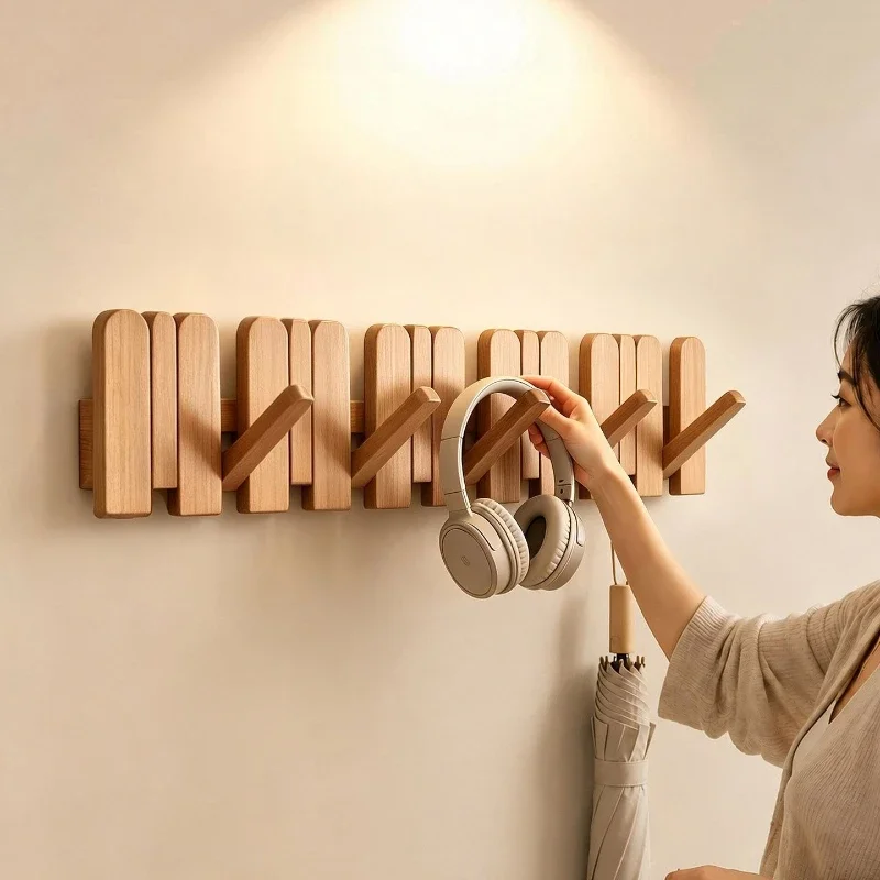Wooden Coat Racks Wall-mounted Foldable Clothing Rack Creative Living Room Clothes Hanger Interior Multifunctional Furniture