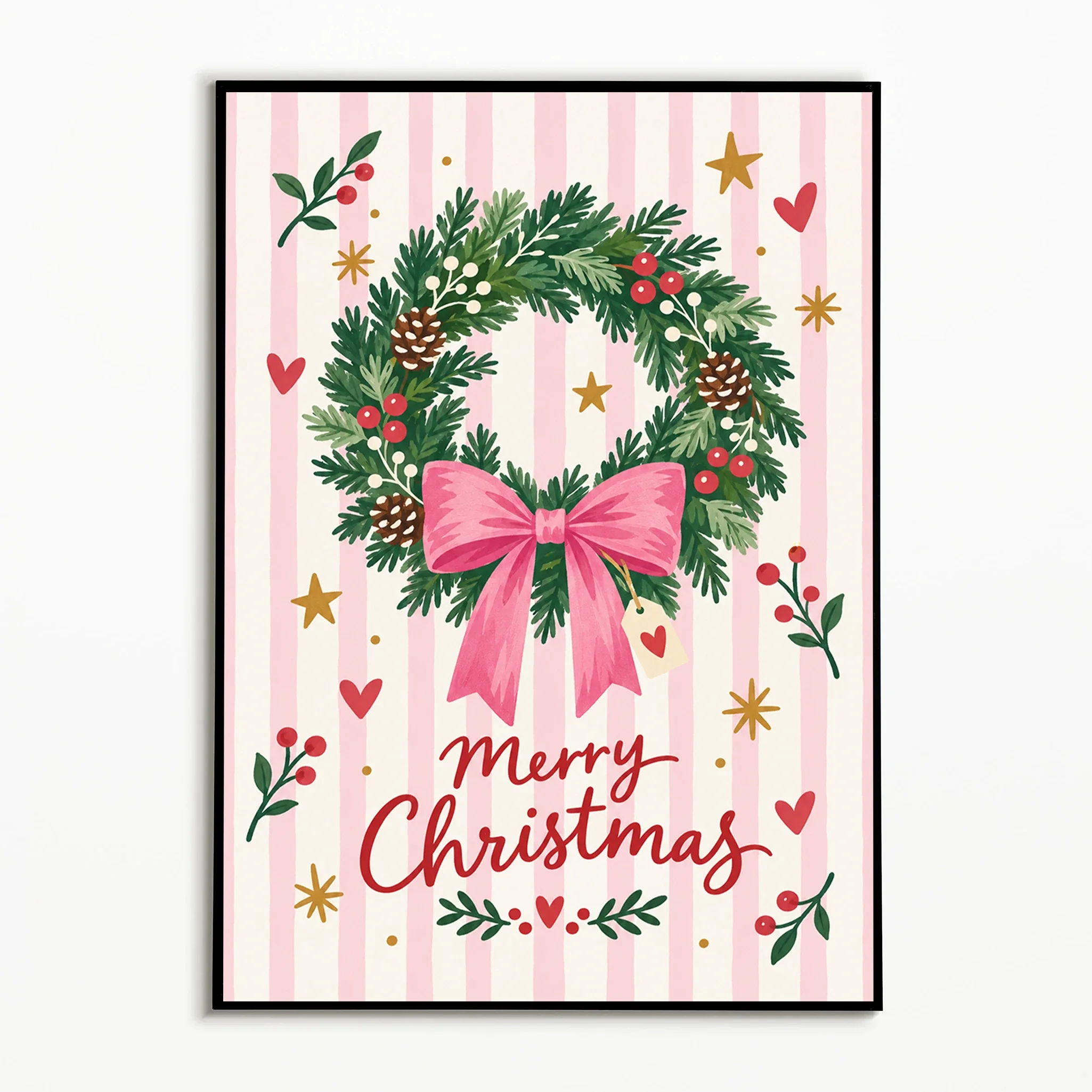 Multiple sizes 1pc frameless Large size Canvas Painting,1PC Retro Wall Art Christmas Wreath Bow Posters Modern Canvas Painting R