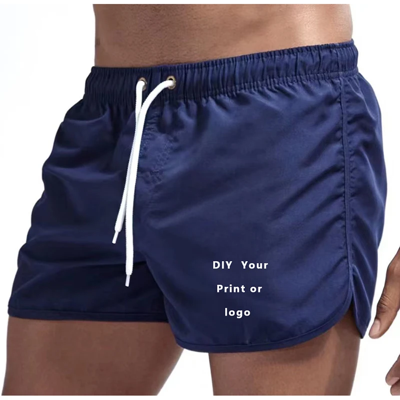 Custom Logo Men's Swim Trunks Beach Shorts Drawstring with Mesh Lining Elastic Waist Plain Breathable Soft Casual Shorts