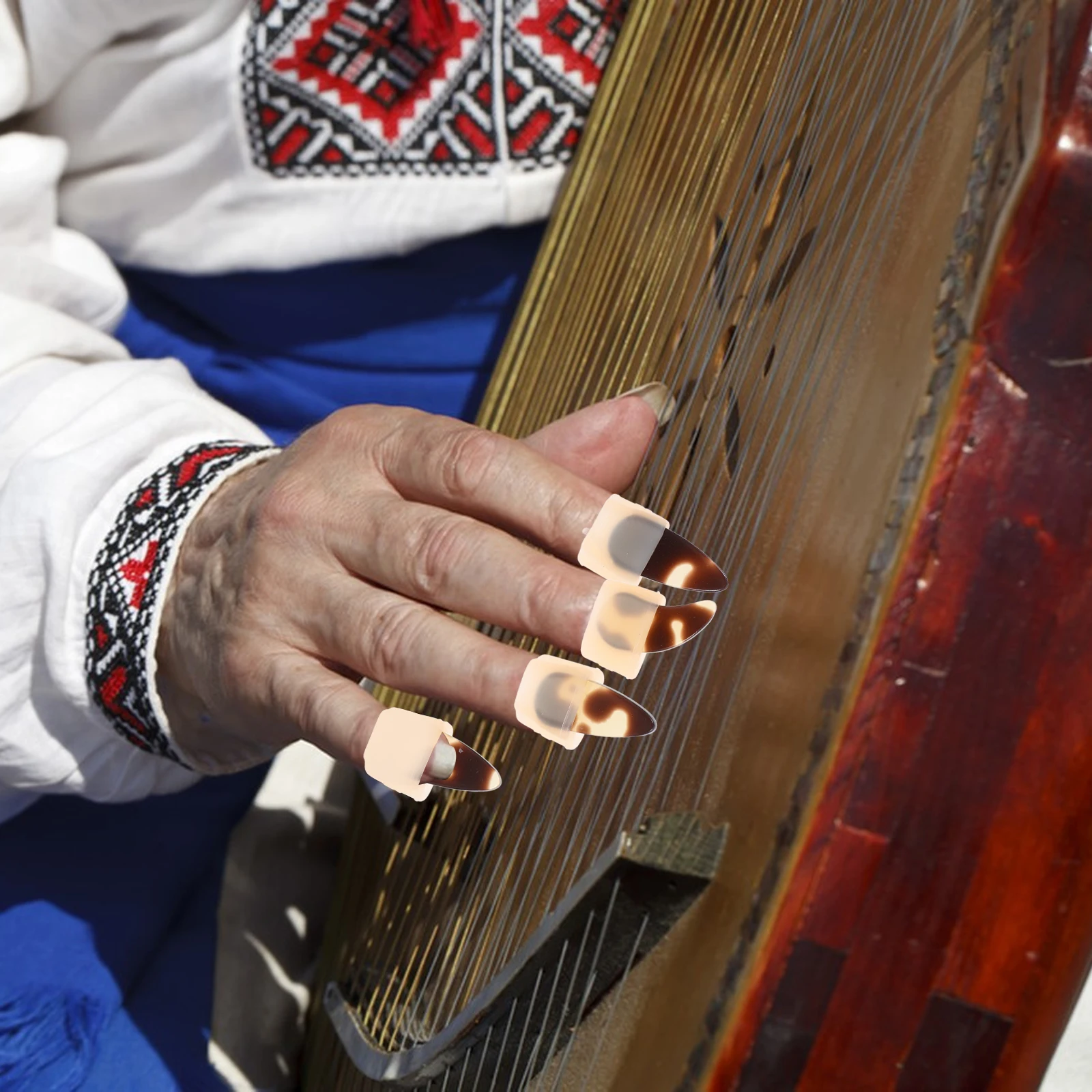 

8pcs Guzheng Nail Protectors Kids Clips Fingernail Covers Adjustable Picks Right Hand 4-7Y Skin Tape Silicone Reusable