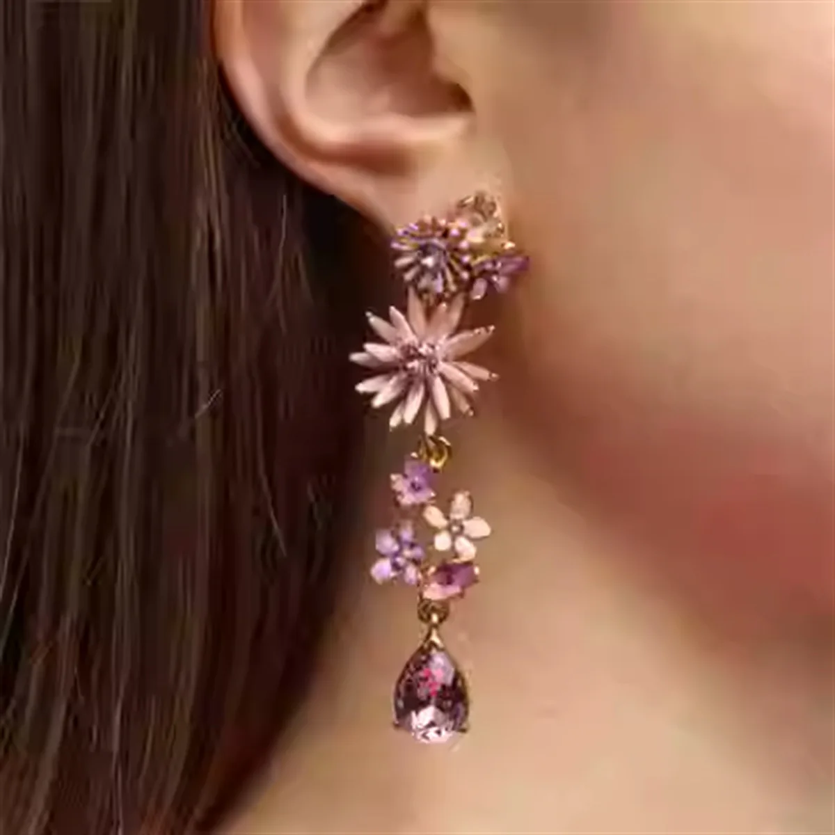 New Retro Long Exaggerated Hand-painted Enamel Flower Earrings Fashionable Temperament High-end Niche Design Boho Style Earrings