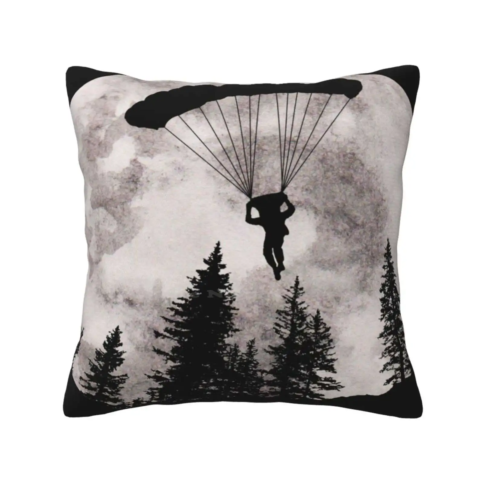 Full Moon And Paragliding Above The Forest Home Sofa Car Cushion Cover Pillowcase Paragliding Paraglider Parasailing Adrenalin