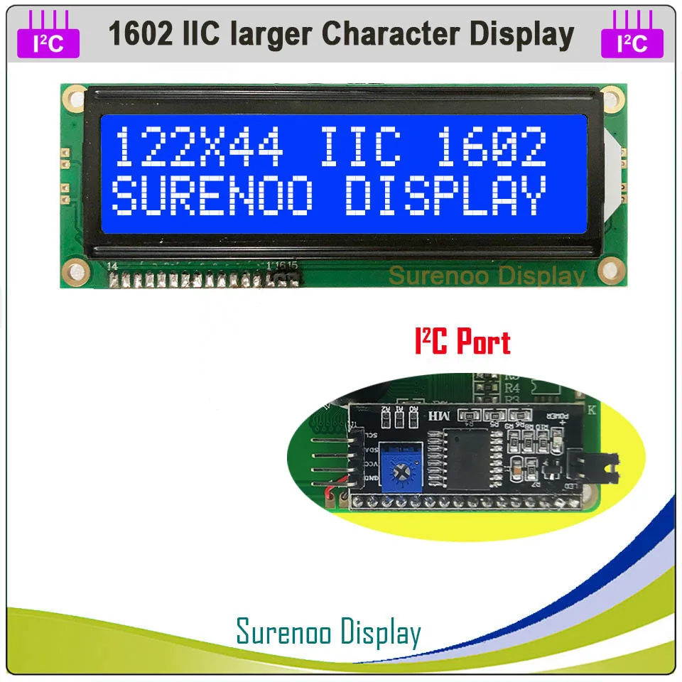 Imagem -03 - Módulo Lcd de Personagem Maior Serial Iic I2c Twi 1602 162 16*2 Display Amarelo Verde Azul com Luz de Fundo para Arduino