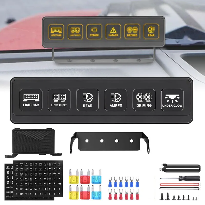 

Универсальная беспроводная панель управления на 6 кнопок для автомобиля: тумблер/моментальный/мигатель/стробоскоп, 12В 60А, блок реле ON-OFF