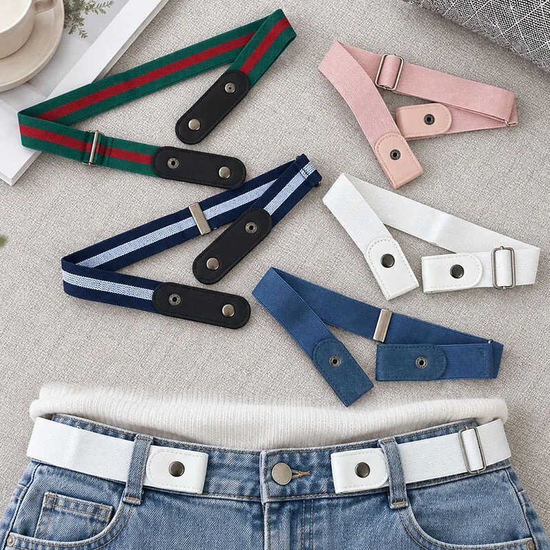 Traceless Invisible Elastic Belt Women's Waistband Jeans Pants Elastic Pants Adjustable Buckle-Free Canvas Belts for Women