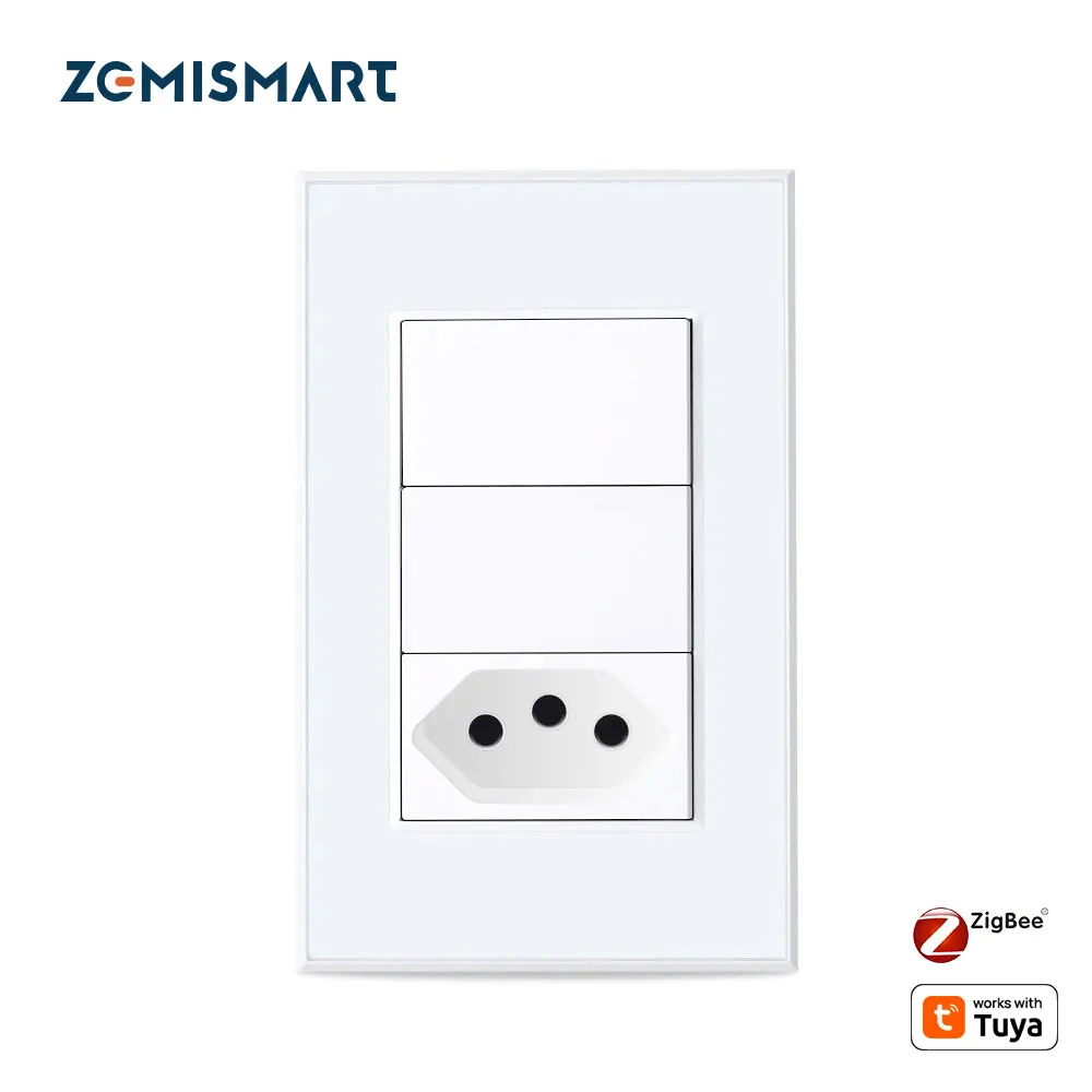 Zemismart Zigbee 20A Brazil Socket with Two Push Light Switch Smart Brazilian Wall Outlet Switch Work with Tuya Alexa Google