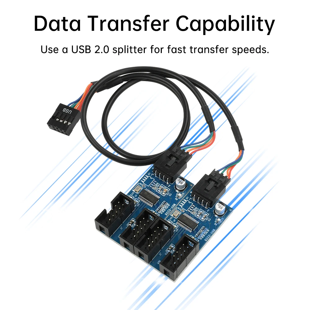 USB 2.0 Header Splitter Adapterkarte 1 zu 4/1 zu 2 Port Multiplikator für PC-Motherboard Laptop-Docking mit Klebestreifen – Detail 5