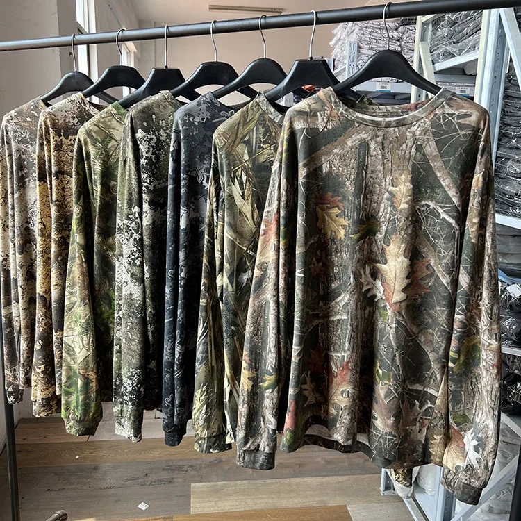 Loose Fit Long Sleeve T-Shirt Men's Outdoor Fishing Military Jungle Adventure Hunting Clothes Bionic Shirt Base Layer Shirt