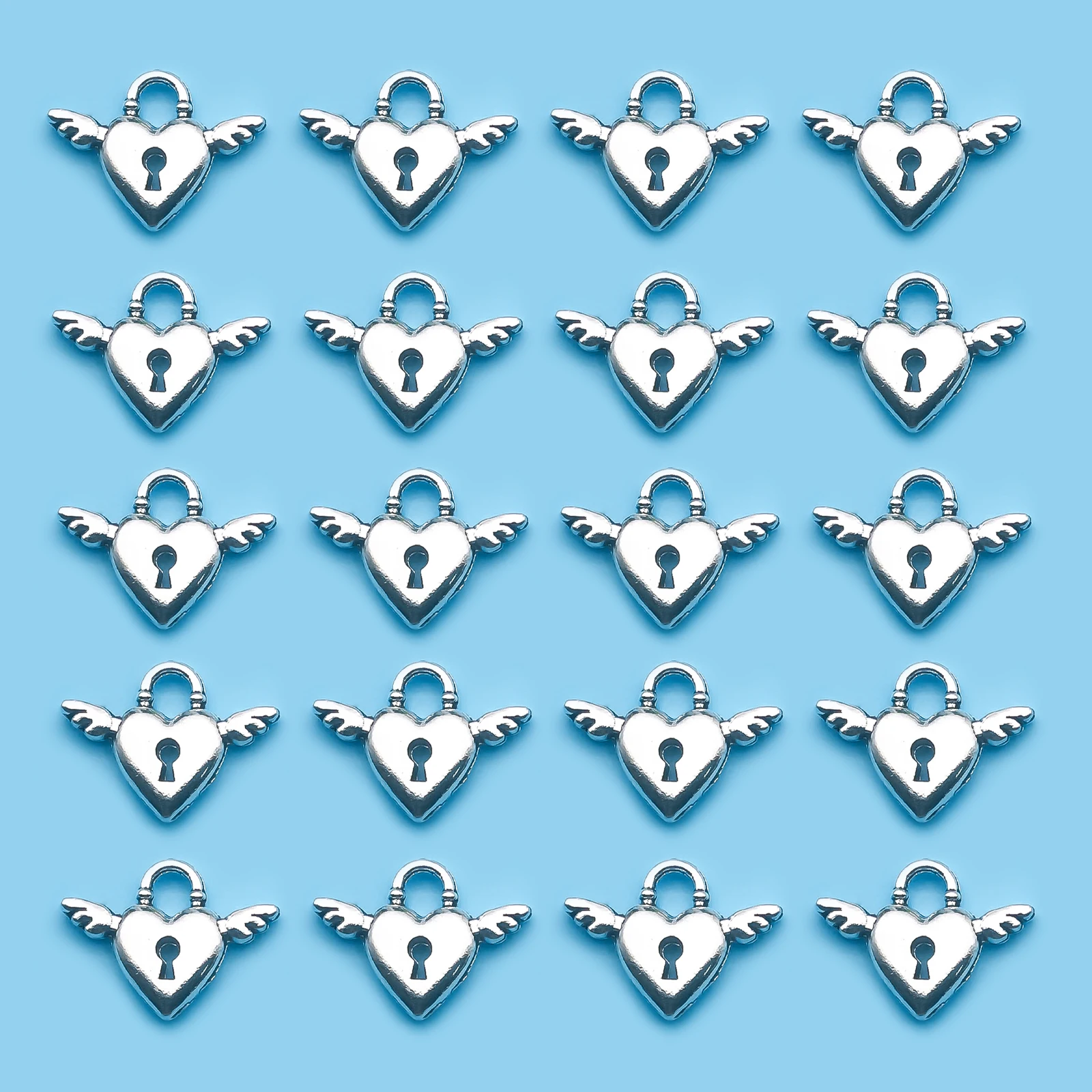 10/20/30Pcs Alloy Love Heart Key Lock Shape Charms Antique Silvery Pendants For Jewelry Making Findings Crafting Accessory