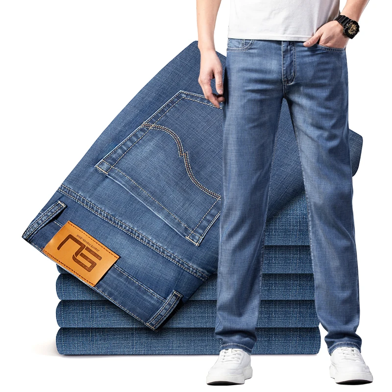 

Summer Brand New Men's Fit Straight Ultra Thin Breathable Jeans Simple Casual Clothing Cotton Stretch Lightweight Jeans