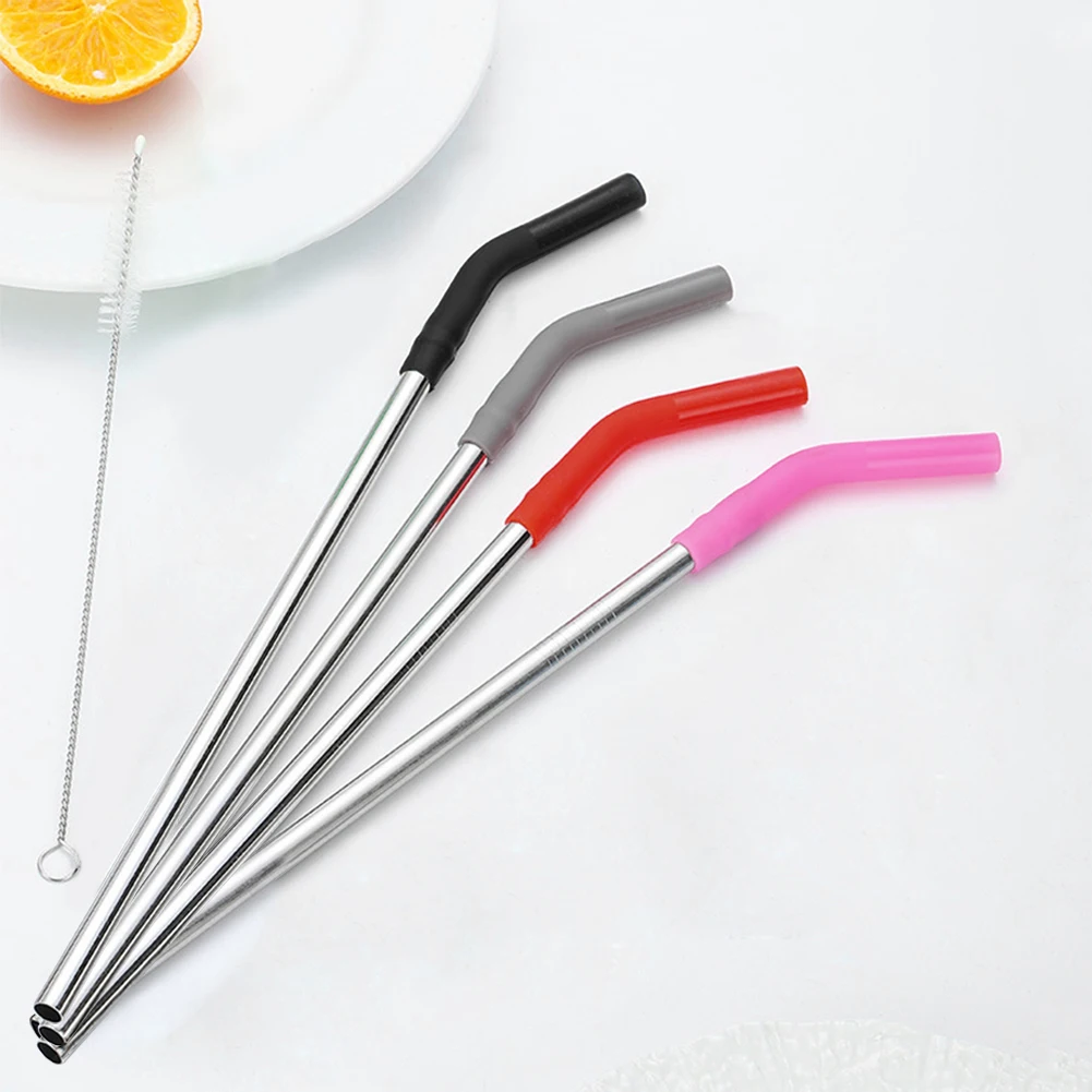 4Pcs Stainless Steel Straw with Silicone Tips Straw Brush Reusable Straws with Silicone Tips for Stanley 40oz Tumbler