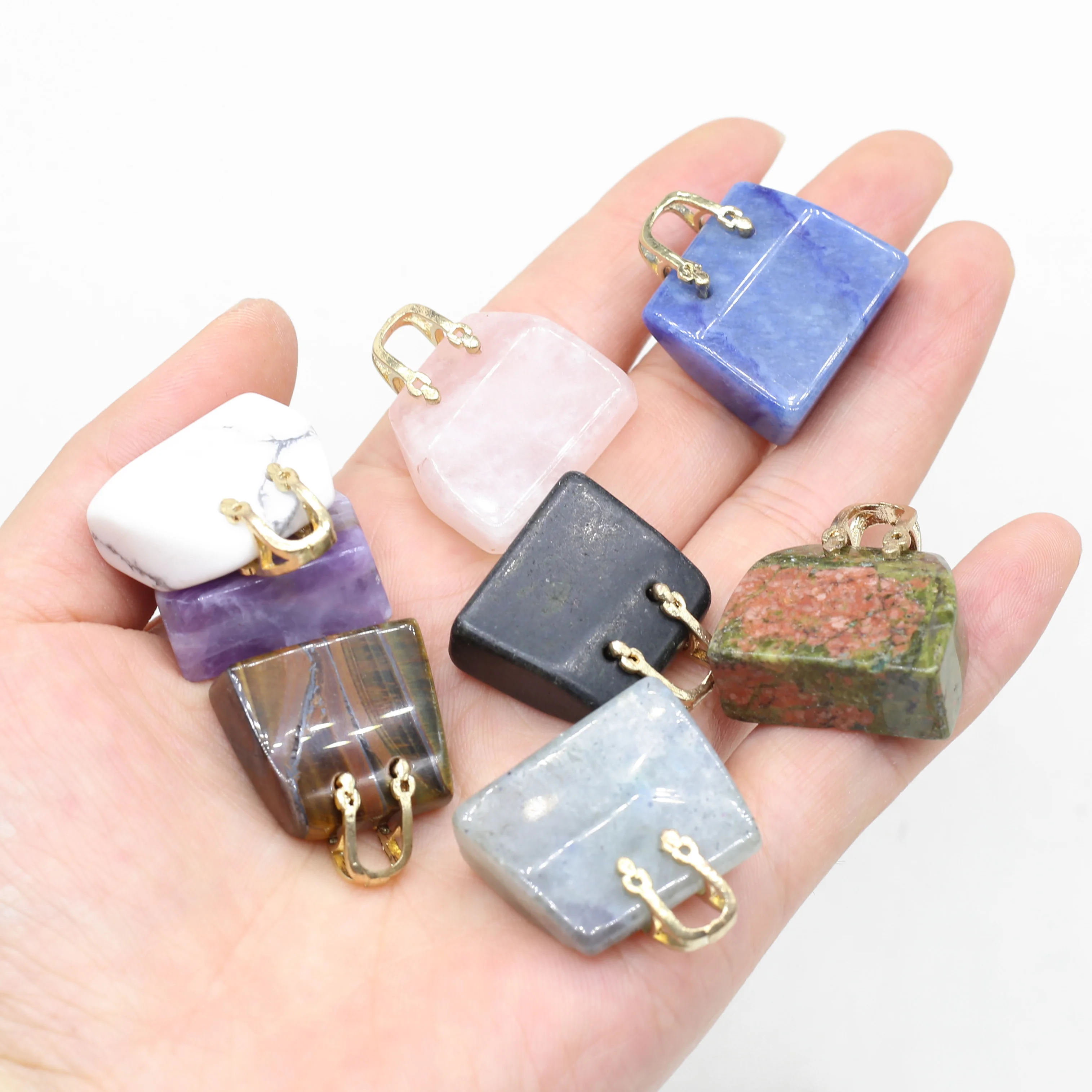 1pc Handbag Model Statue Natural Stones Ornament Carved Purse Bag Healing Reiki Figurine Yoga Energy Crystal Agate Home Decor