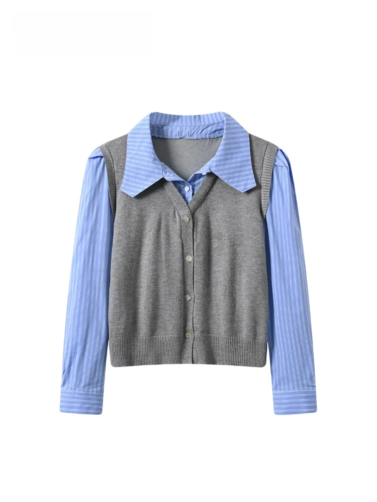 

CaraCLUB plus Size Long Sve irt Women's Spring New Sle ular Big Sister Fake Two-Piece Top Polyester Fiber 2026