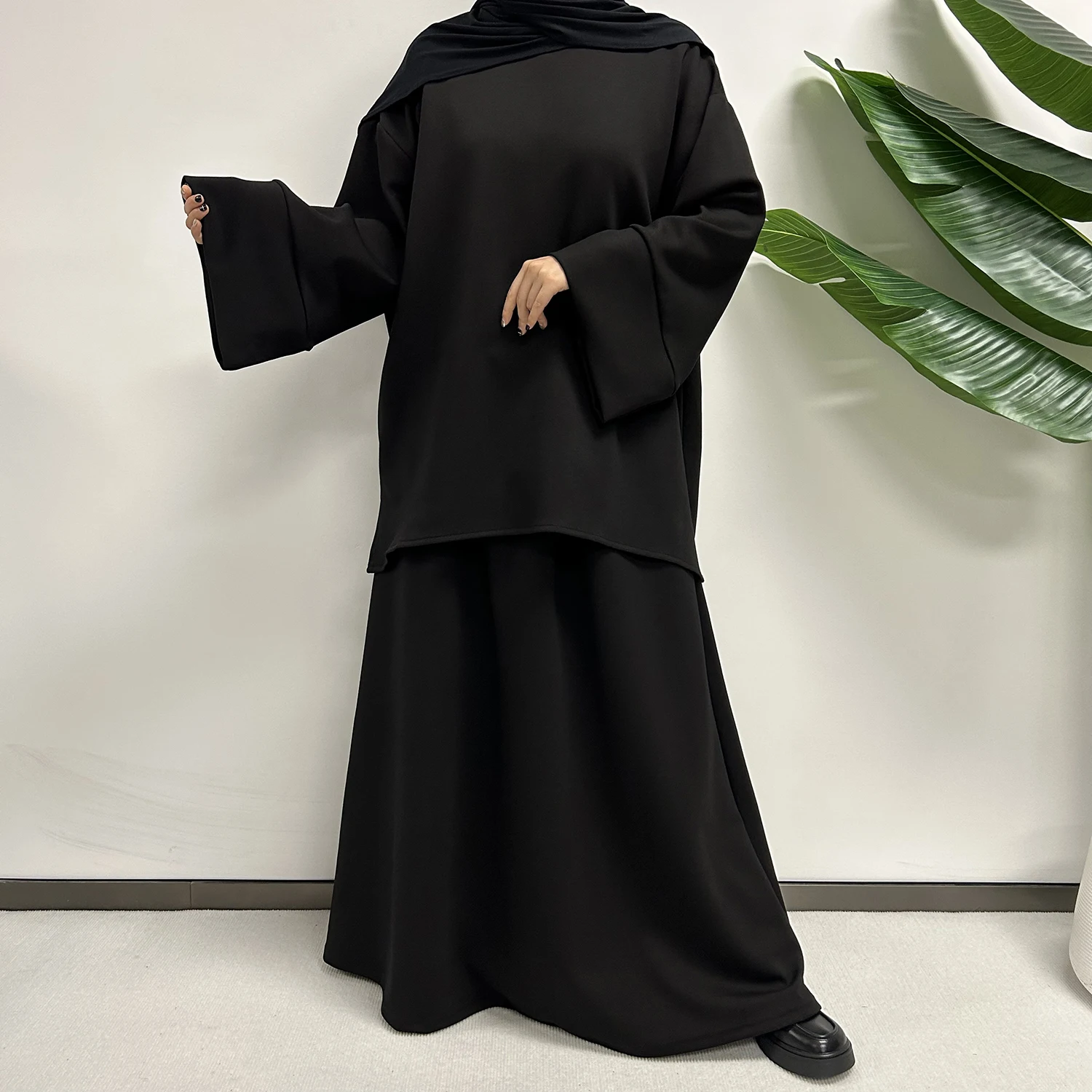 Modest Co Ords Set Women Muslim Cotton 2 Piece Abaya Skirt with Pockets Wysokiej jakości jesienno-zimowa gruba ciepła islamska Dubaj Luksusowy