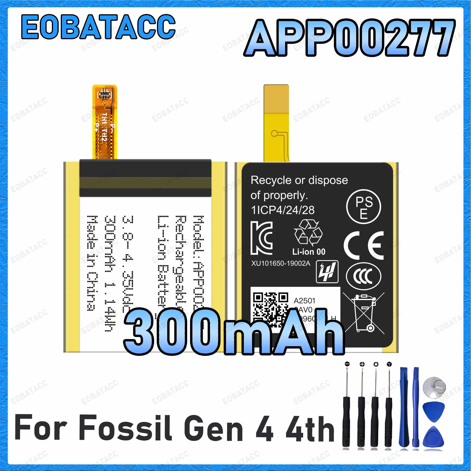 APP00277 300mAh Large capacity Battery For Apack Fossil Gen 4 4th Batteries New High Quanlity+Free Tools