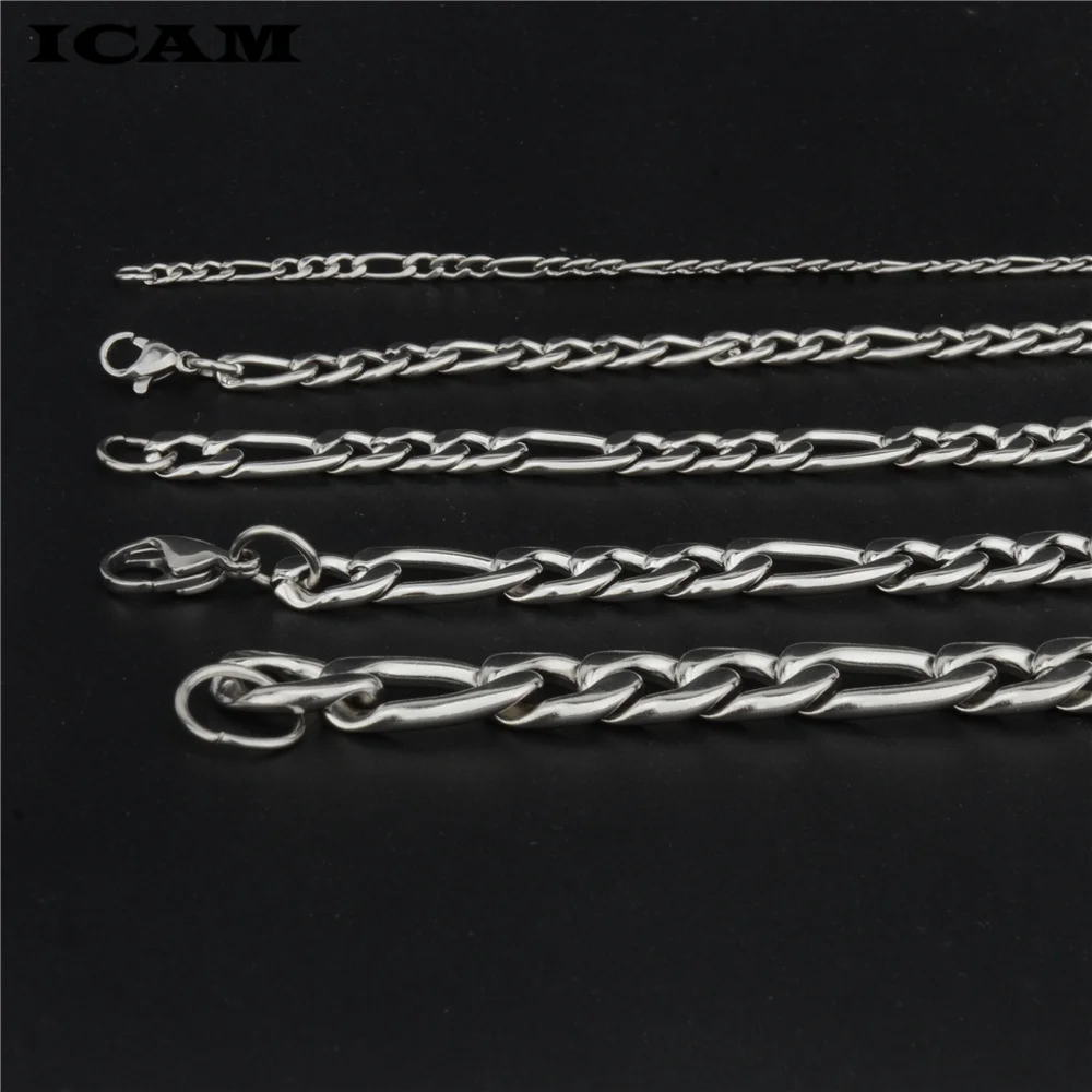 ICAM Beautiful Elegant wedding women men silver color 3-11MM Flat Figaro Bracelet high quality fashion classic jewelry wholesale