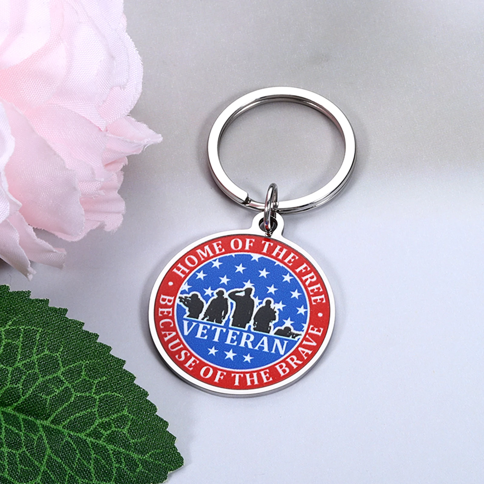 ISkjaeRe Personalized Custom Keychain Colored Oil Drop Keyring Car Key Accessories for American Veteran Anniversary Gift for Men