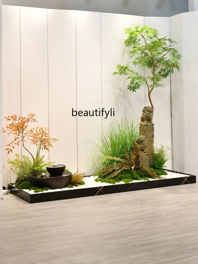 

Indoor simulation green plants fake maple bonsai flowing water ornament landscaping simulation tea room entrance decoration