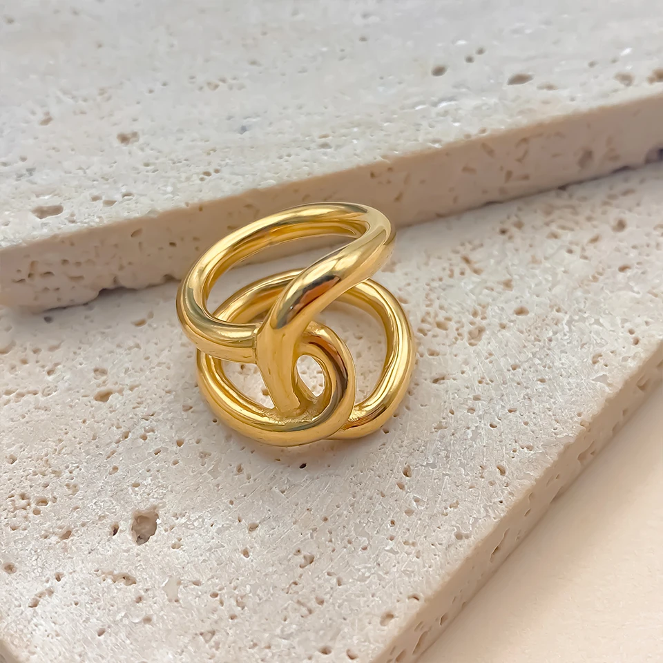 St-Delan Neuer Kreativer Knotenring Einfacher Metallring für Damen Edelstahl Vergoldeter Offener Ring Modeschmuck Accessoires – Detail 4