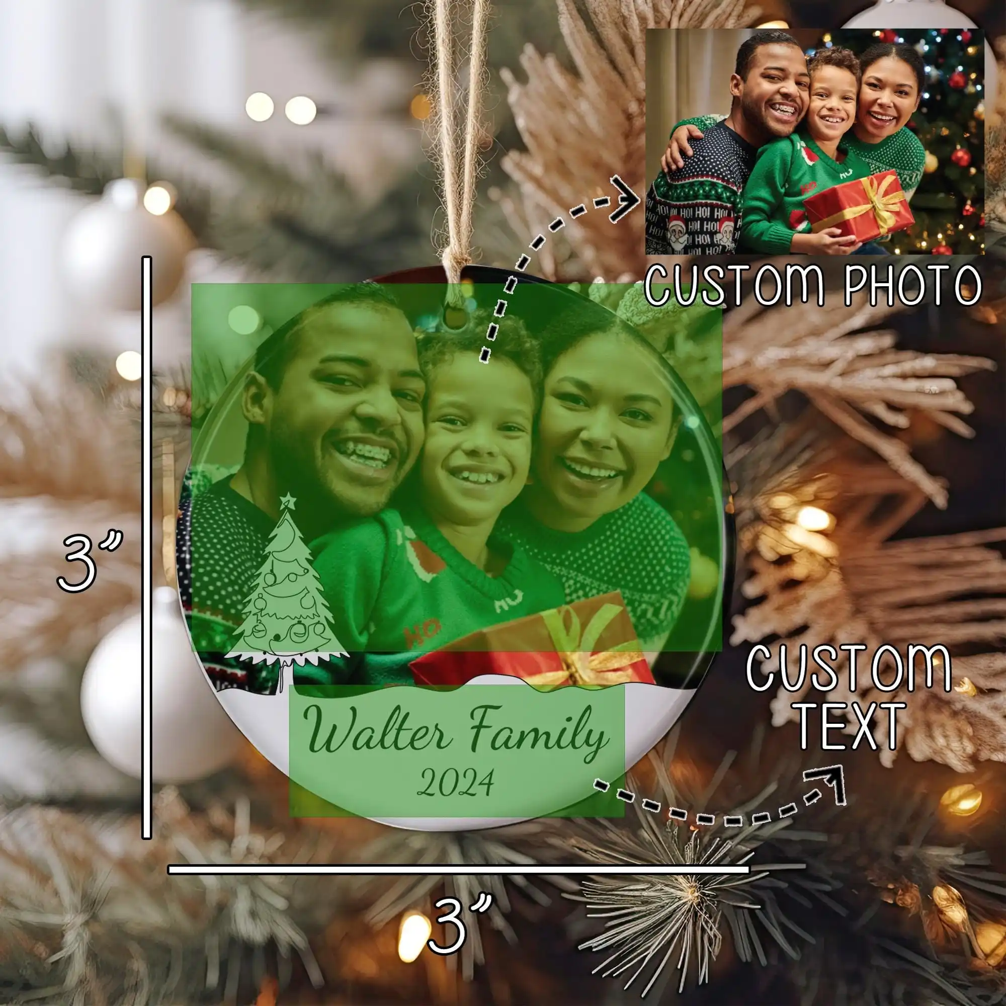 Family Photo Ornament, Acrylic Ornament, Memorial Ornament, Christmas Ornament, Keepsake Ornament, 2024 Christmas Gift