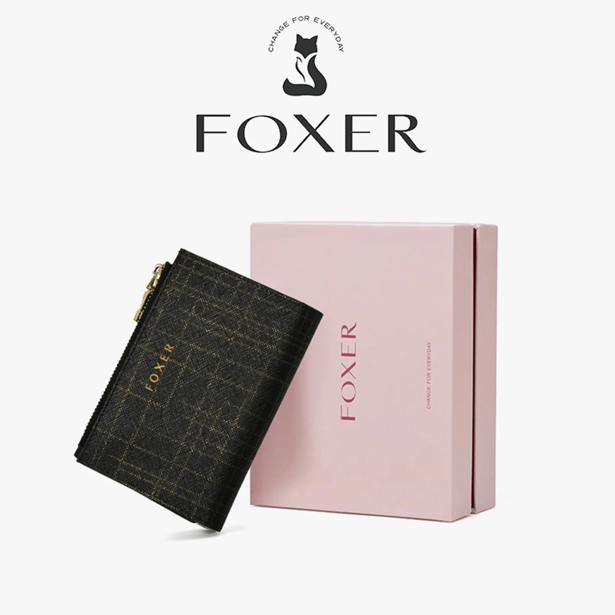 FOXER Brand Cowhide Thin Light Women's Short Wallet Female Purse Small Coin Card Holder Lady Money Bag Zipper Simple Clutch Bag