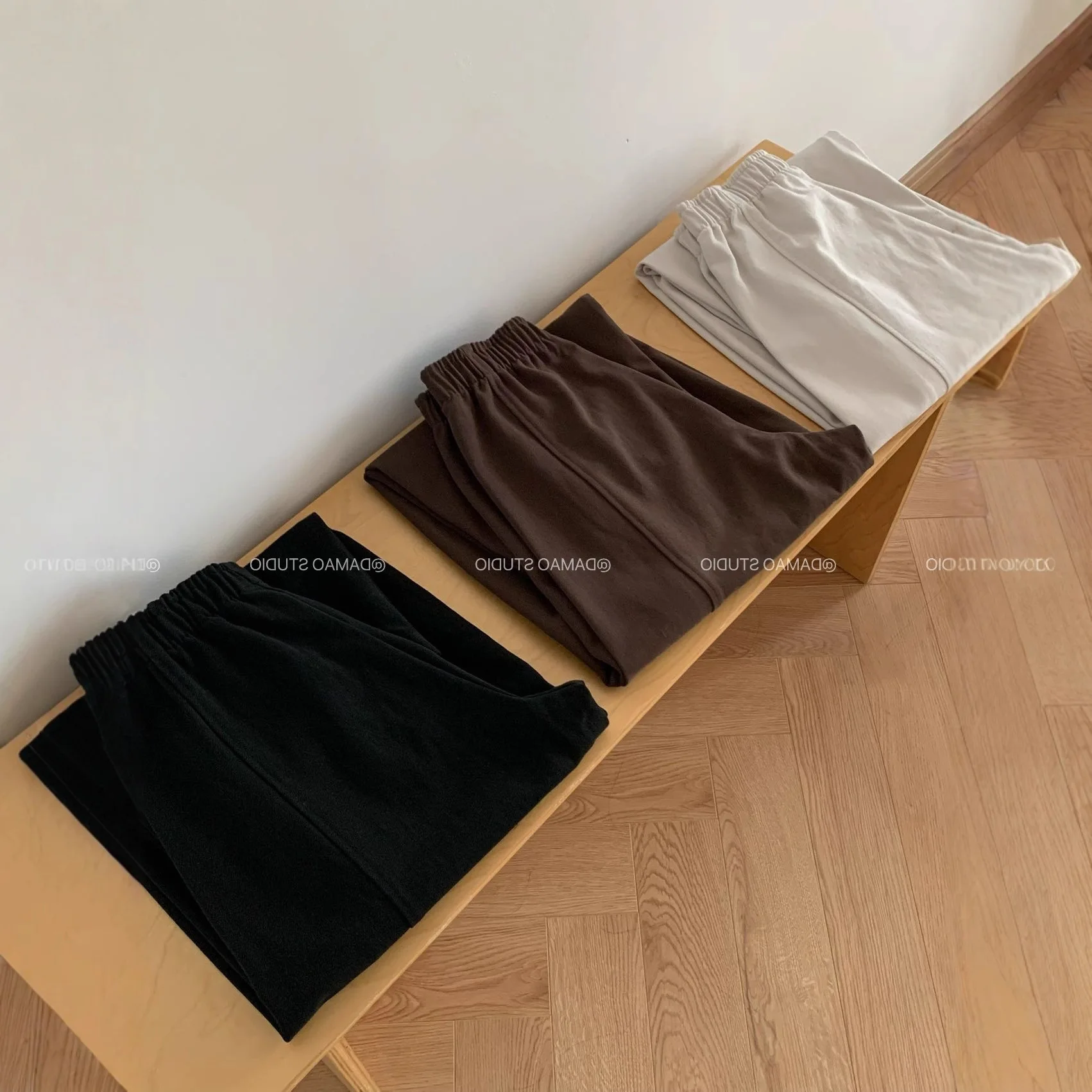 韓国ハイウエストパンツ綿フリース裏地パンツルーズ弾性ウエストパンツ多機能日常ラウンジウェアズボン