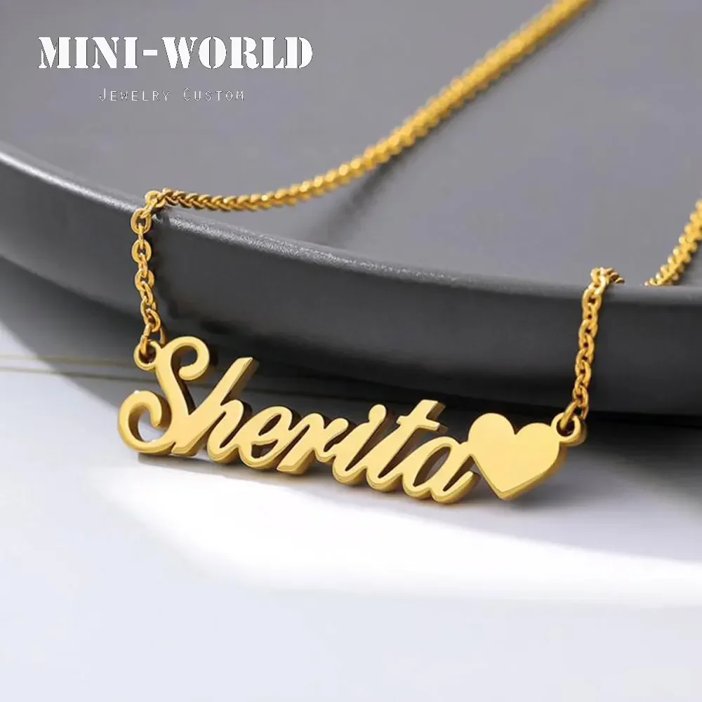 Custom Name with Heart Necklace for Women Stainless Steel Gold Chain Choker Personalized Pendant Christmas Jewelry Gift Collares