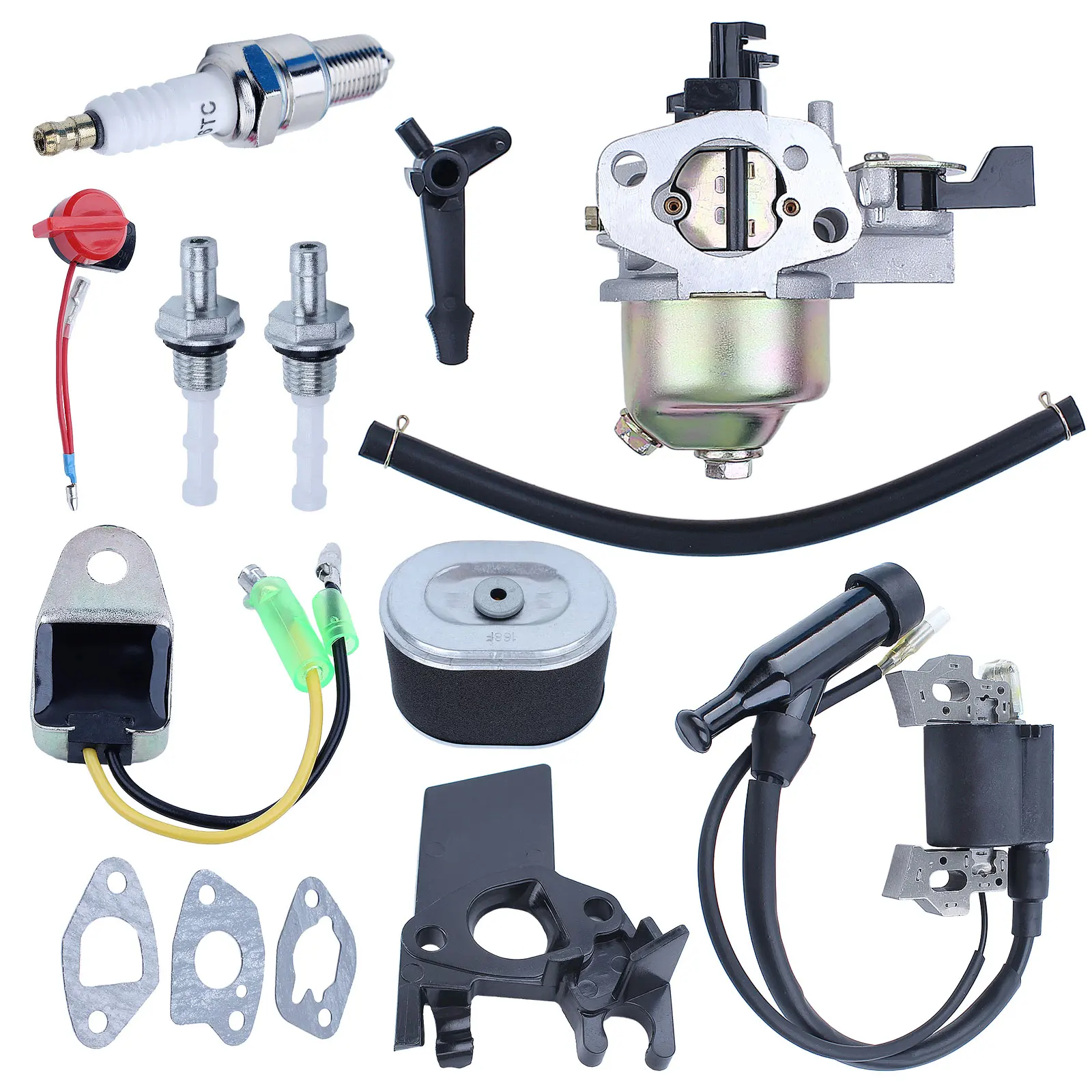 Carburetor Ignition Coil Tune Up Kit for Honda GX160 GX200 5.5HP 6.5HP Engine with Water Pump Spark Plug On/Off Switch