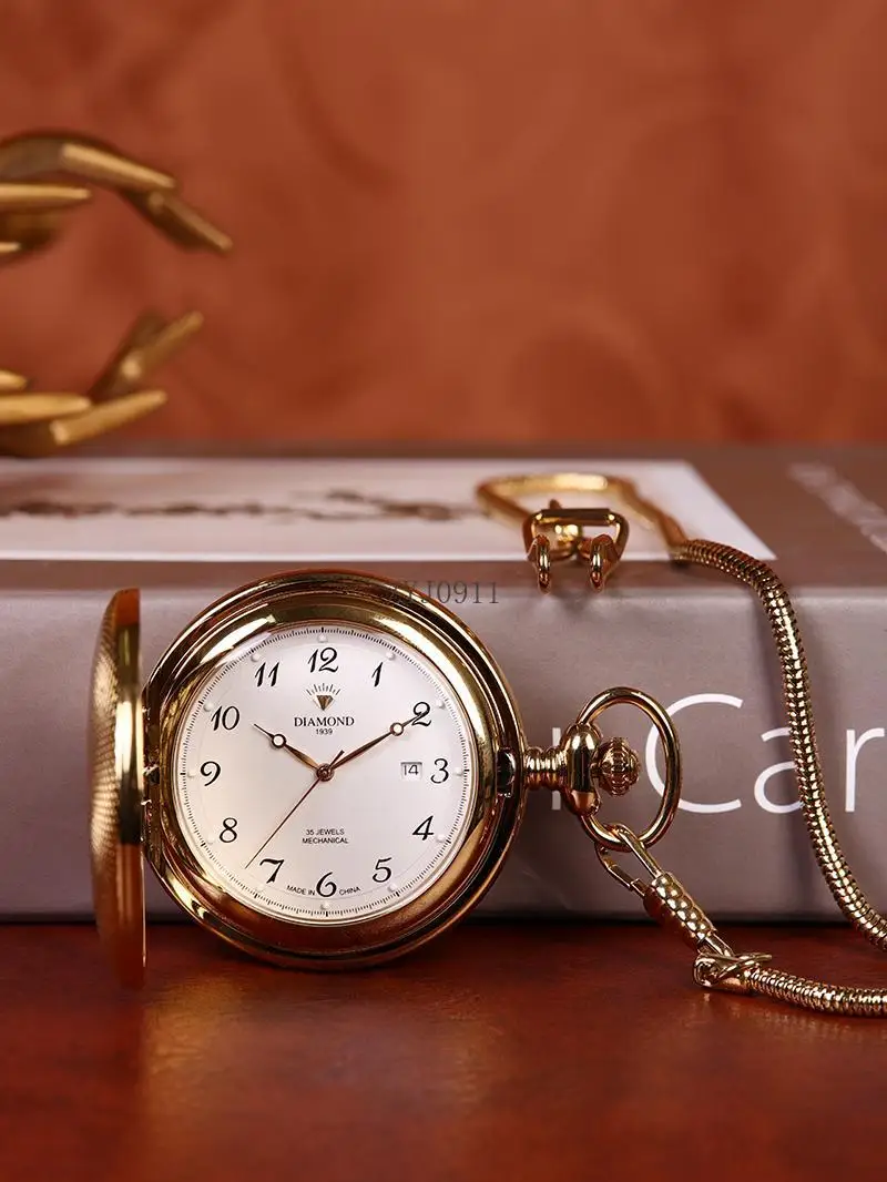 Полностью автоматические механические карманные часы со светящимся календарем, мужские ретро-флип-женские часы с подвеской