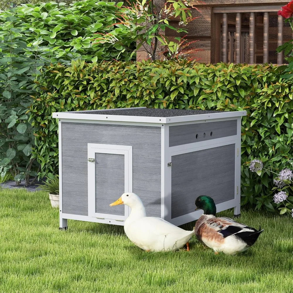 

Duck Coop, Wooden Rabbit Hutch with Openable Roof, Removable Floor, Double Doors, Ramp, Weatherproof Pet House, Small Animal