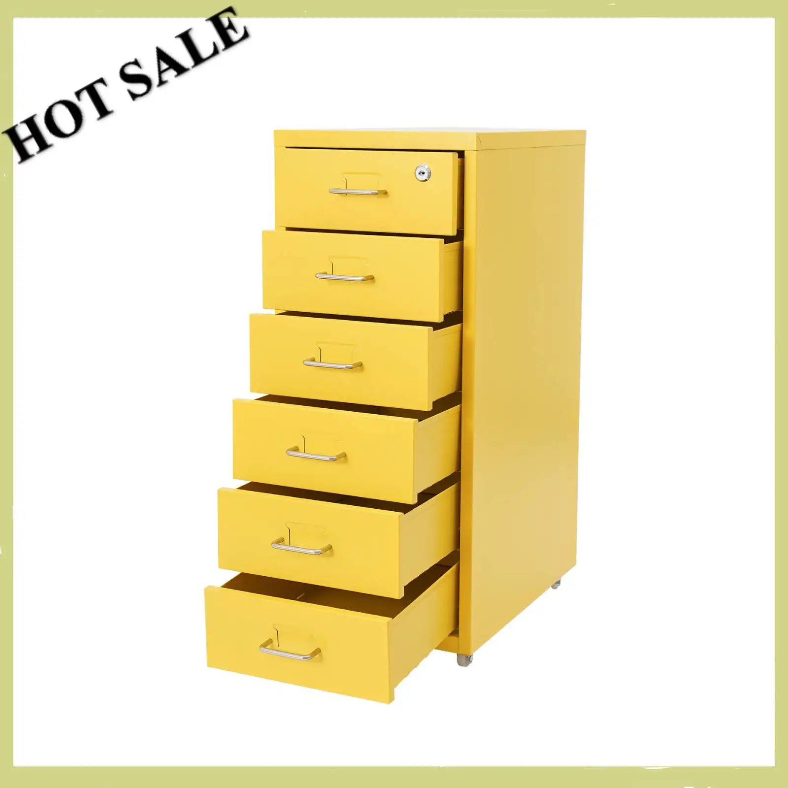 Vertical File Cabinet 6-Drawer Metal Lockable Filing Cabinet with Wheels 22lbs Capacity per Tier for Home Office Study