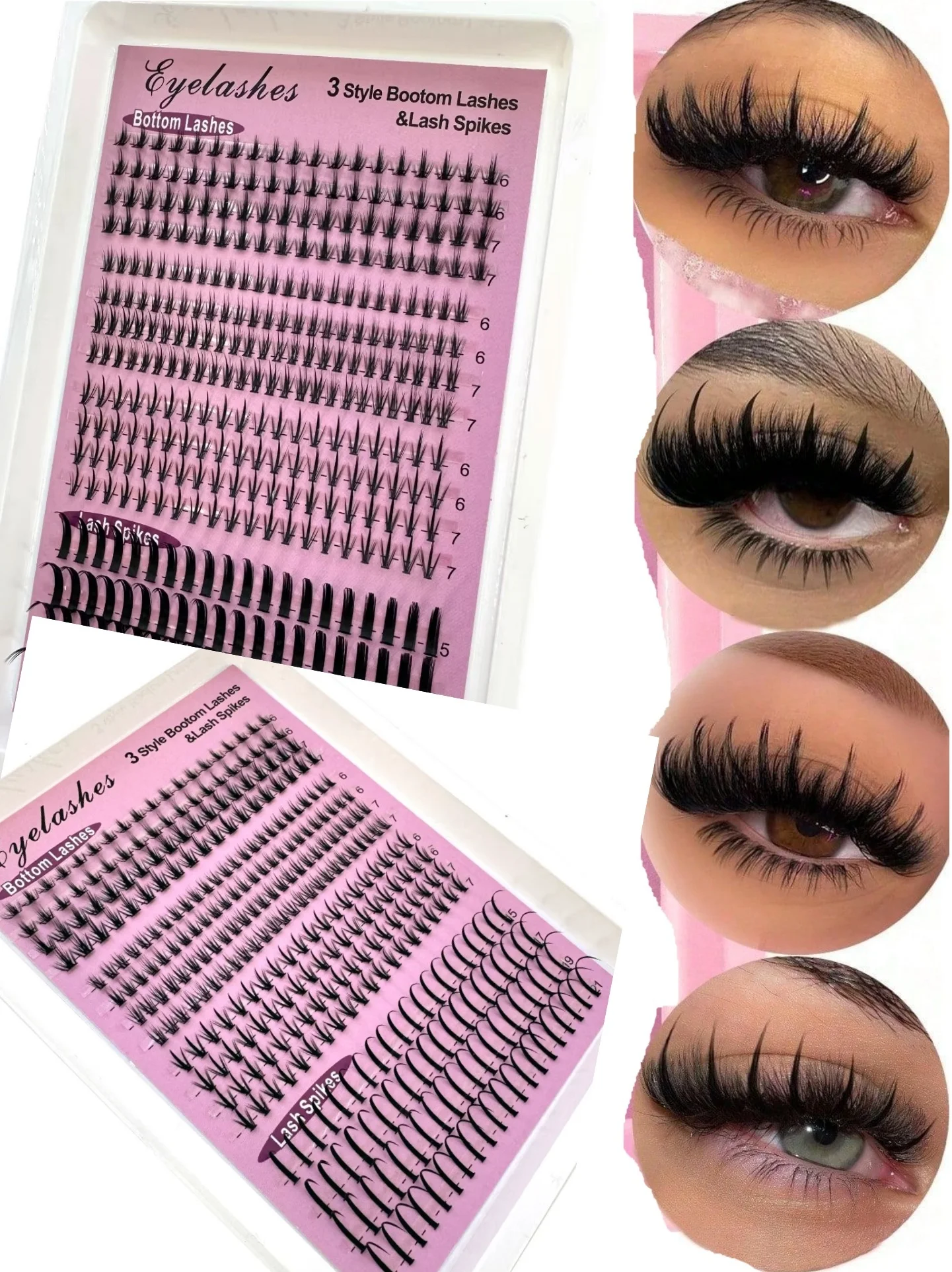 HFUTSWPPA 16Rows Bottom Lashes(6‑7mm) and Spikes(15‑21mm) Mix Wispy Individual Spikes Clusters DIY Eyelashes Faux‑Mink for Makeu