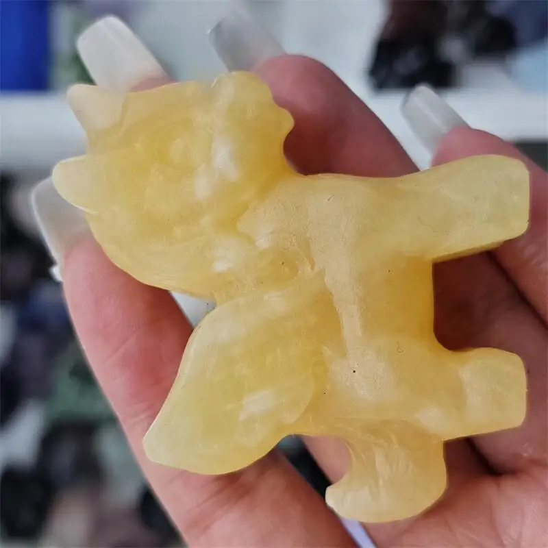 Natural Yellow Calcite Unicorn Carving Crystal Love Healing Fengshui Gemstones Home Decoration Holiday Gift 1pcs