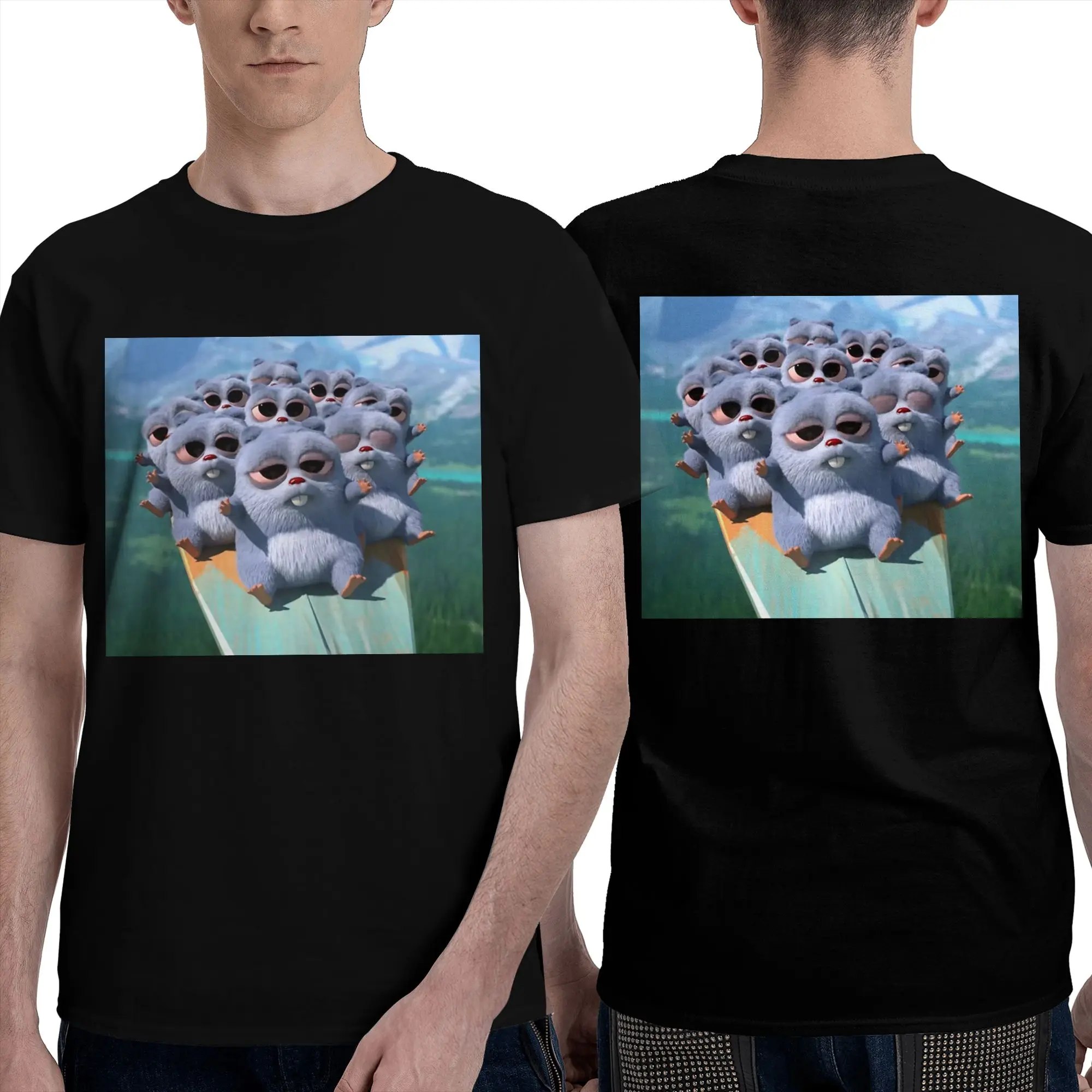 Animation Grizzy and the Lemmings Cartoon Anime  Men T-Shirt Double Sided Oversized T Shirts Men's O-Neck Tees Short Summer Male