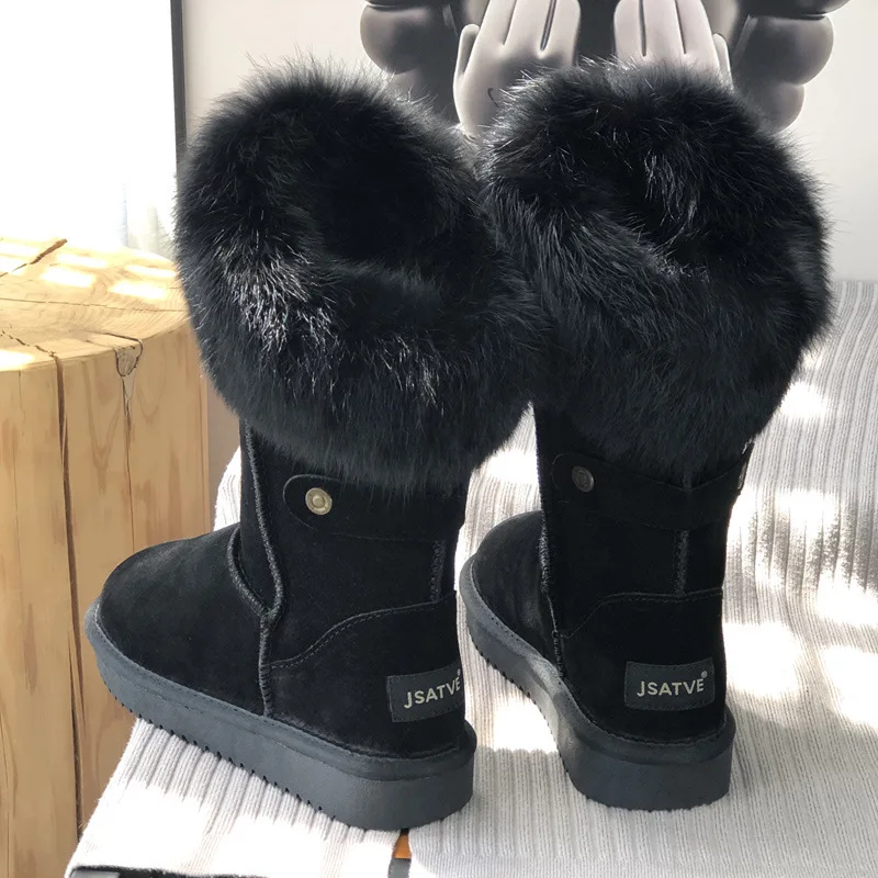 Boots Female 2024 Winter New Fashion Platform Snow Boots Women Solid Round Toed Warm Plush Cotten Shoes Size 42 Ankle Boots