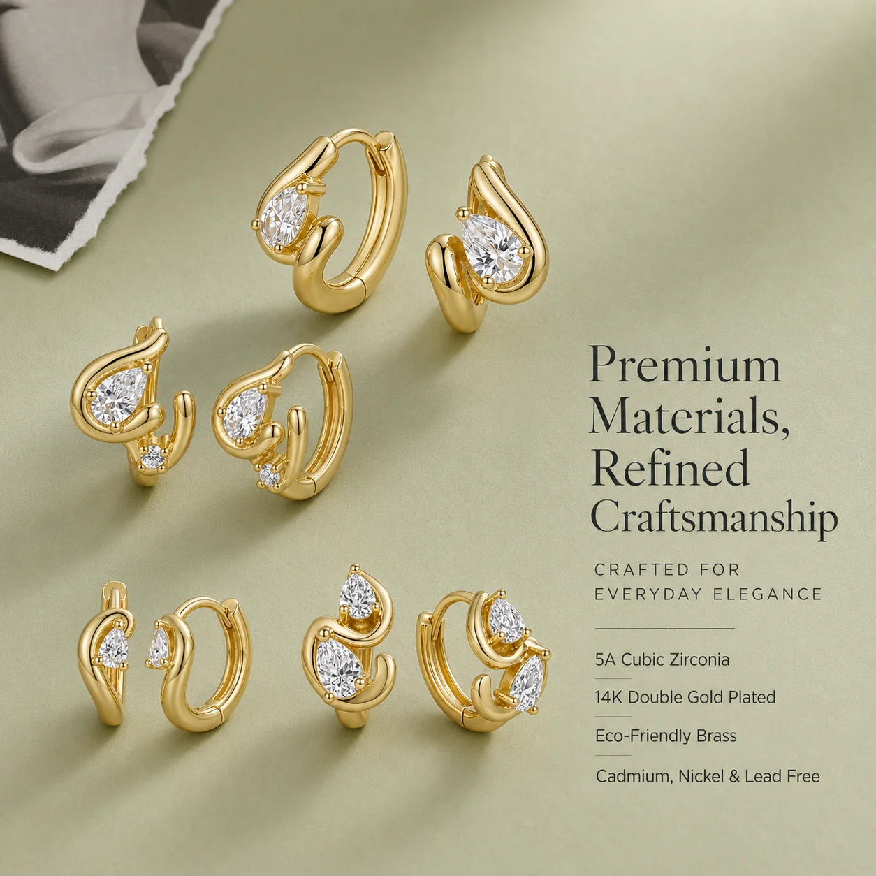 Moonmory Einzigartiges Konturdesign, Luxusmarke, riesiger Birnen-Creolen-Ohrring für Damen, 14 Karat Gold, doppelt plattiert, Marquise-Ohrring, Brincos – Detail 4