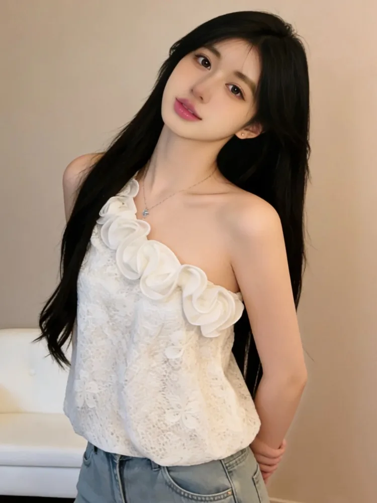 

Elegant Lace Women's Top Luxury Sensation Waist Cinching Shoulder Design Beautiful Summer Blouse Citywalk Skin-friendly Breat...