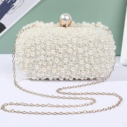 Luxury Crystal Pearl Beaded Evening Clutch Handbag Lady Elegant Wedding Messenger Purse Women Oval Shaped Crossbody Chain Bag