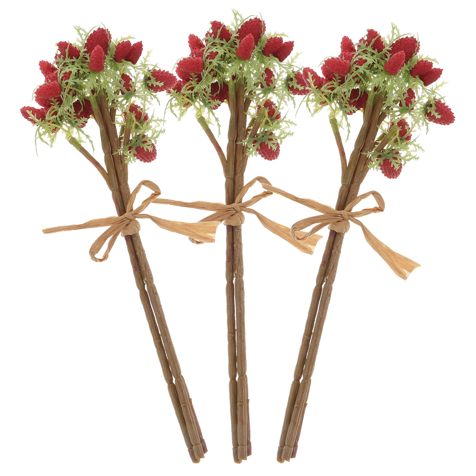 

3 Pcs Artificial Raspberry Stems Realistic Decorations PlasticStrawberry Branches DIY Flower Arrangement Wedding Party