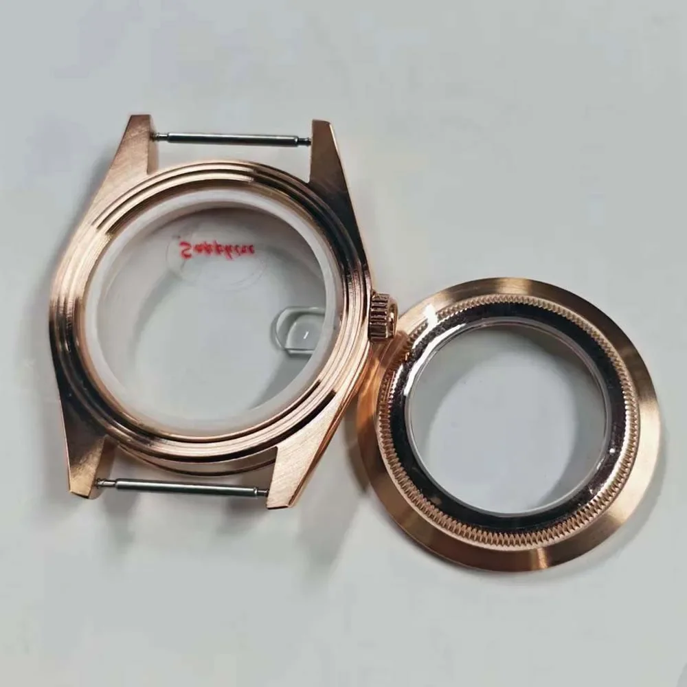 For 8285 Movement 39MM Watch Case Sapphire Crystal Glass Stainless Steel Case Rose Gold 20mm Bracelet Watch Parts