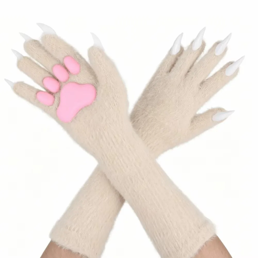 Cute Silicone Meat Pad Animal Paw Gloves Long Nails Cat Claw Mittens Solid Color Cosplay Ghost Claw Props Cosplay Costume