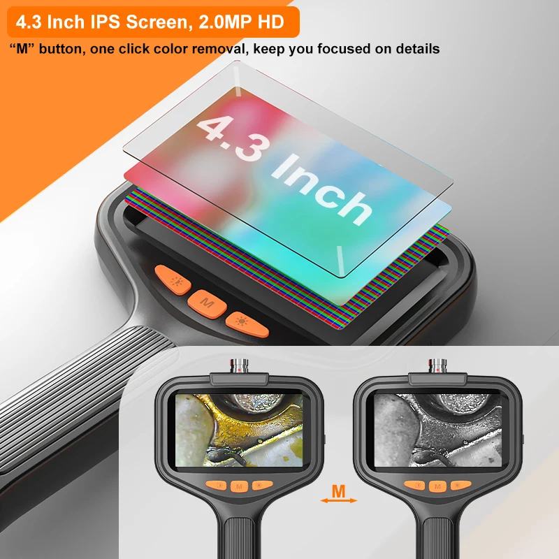 Industrail Endoscope Car Inspection Borescope 4.3''Screen Single Dual Lens 8/5.5mm Plumbing Camera LEDs Waterproof Probe 2600mAh