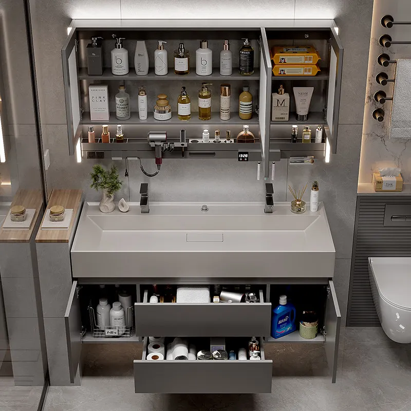 Wall Mirror Bathroom Cabinet Accessories Makeup Decorations Display Wooden Cupboard Modern Toilet Gabinete Trendy Furniture