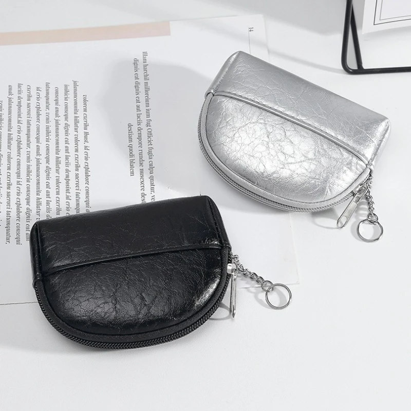 New Silver Black Women Coin Purse Small Bag Wallet Change Purses Zipper Money Bags Kids Mini Wallets Leather Key Holder