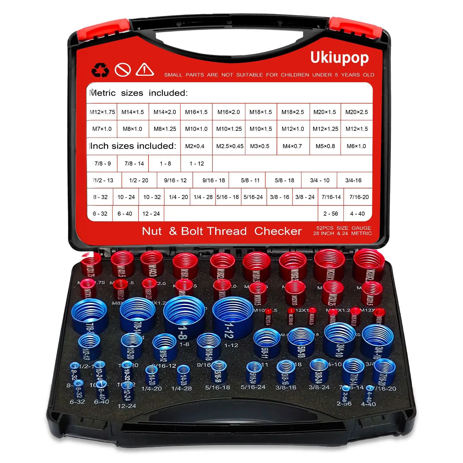 50/52/55/66/70PCS Thread Checker Kit Wear Resistant Nut Metric Imperial Bolt Nut Gauge Set for Maintenance Repair Checking Tools
